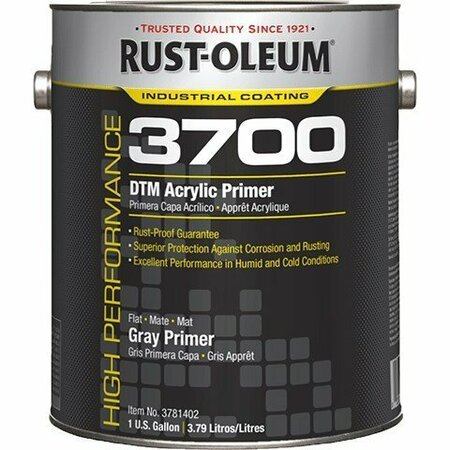 RUST-OLEUM Primer, 3700, 1 gal, Gray, Flat, High Performance, Water 3781402